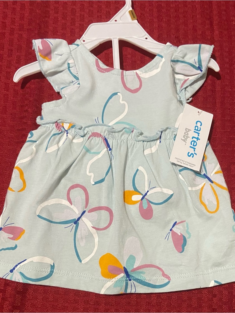 Carter's Light Blue Butterfly Ruffle Sleeve Dress